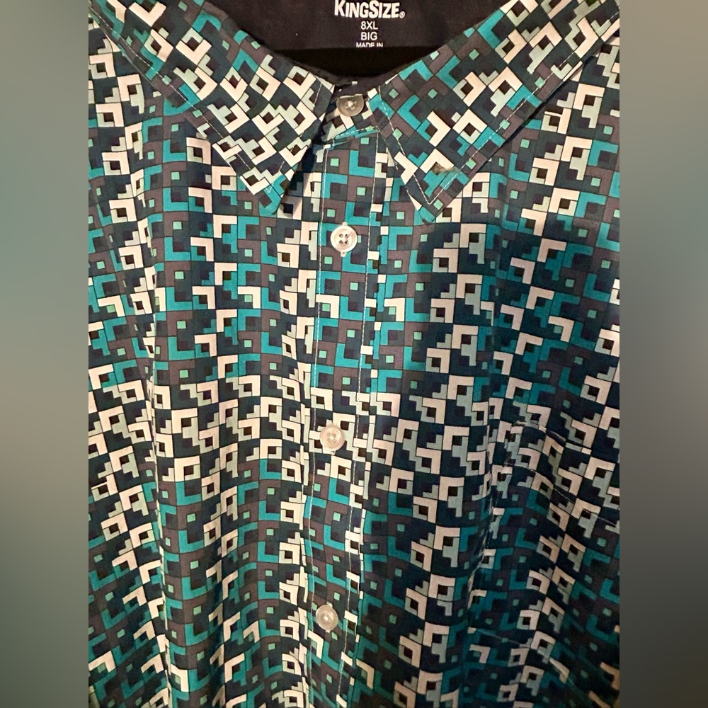 King Size Patterned Teal And White Button Down Sh… - image 3